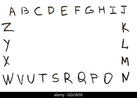 Englisches Alphabet geschrieben von Marker auf einem weißen Brett und einen Platz für eine Inschrift Stockfoto
