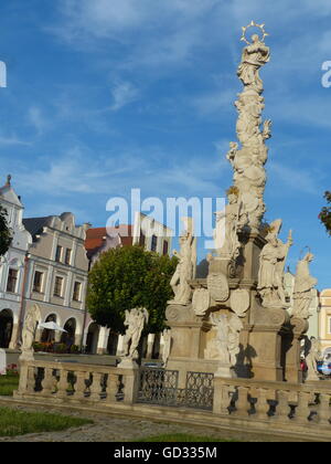 Barocke Pest Denkmal, Telc, schwarzer Tod, Plaque, Barockarchitektur UNESCO World Heritage Site, Mähren, Tschechische Republik, Stockfoto