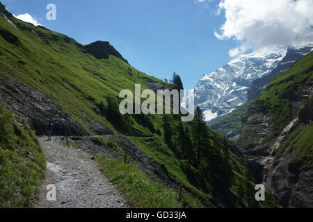 Wandern, Gamchi Alp, Gamchi Fluss Canyon, Mt. Morgenhorn, Berner Alpen, Schweiz Stockfoto