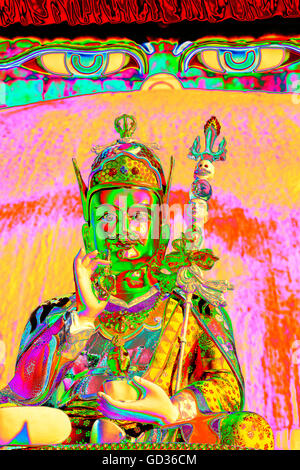 Buddhistische Symbole auf der Boudanath Stupa, eine der heiligsten buddhistischen Stätten in Kathmandu, Nepal Stockfoto