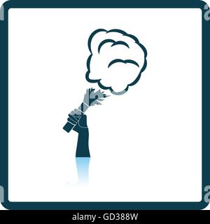 Fußball Fans Hand Betrieb verbrannt Fackel mit Rauch-Symbol. Schatten-Reflexion-Design. Vektor-Illustration. Stock Vektor