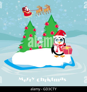Pinguin mit Weihnachtsgeschenk Stockfoto