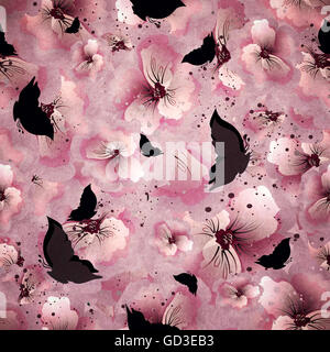 Nahtlose Muster mit Schmetterlingen und Blumen Stockfoto
