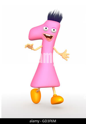 Cartoon-Figur von einer Ziffer zu Fuß - 3d illustration Stockfoto