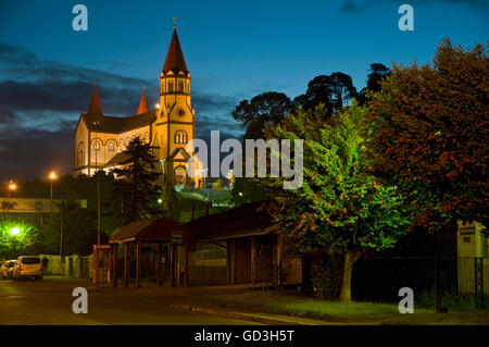 Hölzerne Kirche von Puerto Veras, X Region, Región de Los Lagos, Seenplatte, Patagonien, Chile, Südamerika Stockfoto