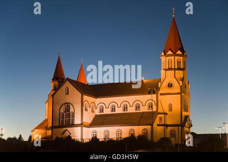 Hölzerne Kirche von Puerto Veras, X Region, Región de Los Lagos, Seenplatte, Patagonien, Chile, Südamerika Stockfoto