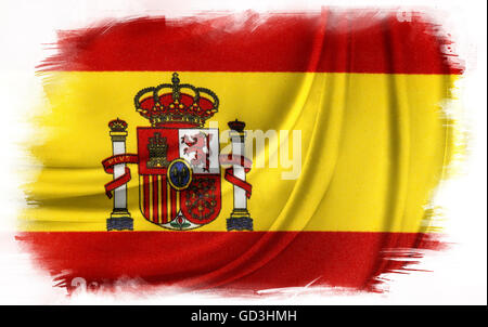Spanische Flagge auf einfarbigen Hintergrund Stockfoto