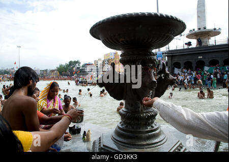 Anhänger, Baden im Fluss, Nasik, Maharashtra, Indien, Asien Stockfoto