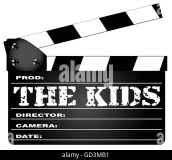 Eine typische Film-Klappe mit der Legende THE KIDS isoliert auf weiss. Stock Vektor