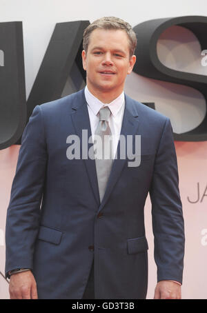 London, UK. 11. Juli 2016. Matt Damon besucht die Europäische Premiere von "Jason Bourne" im Odeon Leciester Square. Bildnachweis: Ferdaus Shamim/ZUMA Draht/Alamy Live-Nachrichten Stockfoto