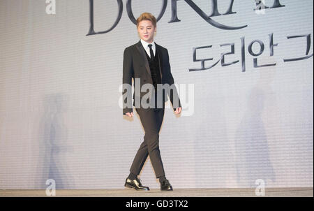 Jun-Su (JYJ), 11. Juli 2016: XIA (Junsu) kommt zur Teilnahme an einer Pressekonferenz, die Förderung einer neuen musikalischen "Dorian Gray" in Seoul, Südkorea. Das Musical basiert auf Oscar Wildes Roman "Das Bildnis des Dorian Gray" und Junsu spielt die Hauptrolle Dorian Gray. Das kreative Musical wird im Seongnam Arts Center Opera House in Südkorea am 3. September 2016 eröffnet. © Lee Jae-Won/AFLO/Alamy Live-Nachrichten Stockfoto