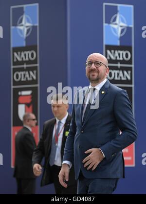 Der belgische Premierminister Charles Michel besucht NATO zweitägigen Gipfel in Warschau, Polen, 8. Juli 2016. (CTK Foto/Jakub Dospiva) Stockfoto