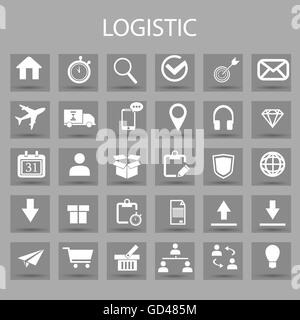 Vektor-flache Symbole-Set und Grafik-Design-Elemente. Abbildung mit Liefergeschäft, Logistik, Vertrieb Gliederungssymbole. Stock Vektor