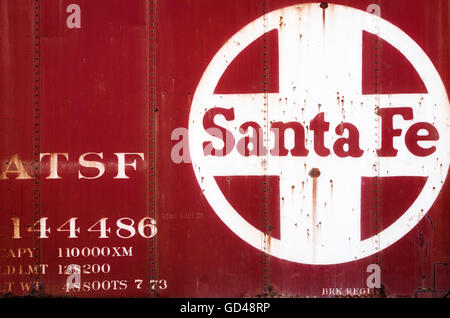 Waggon an der Santa Fe-Zug-Depot in Magdalena, New Mexico, Vereinigte Staaten Stockfoto