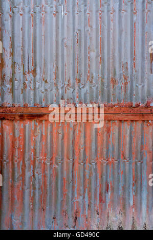 Alte rostige Zink Plat Wand, Zink Wand, rostige Zink Grunge Hintergrund. Stockfoto