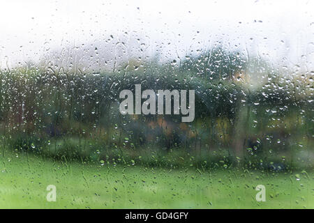 Regentropfen am Fenster Stockfoto