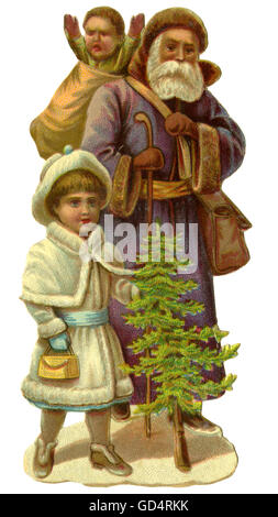 Weihnachten, Weihnachtsmann, Nikolaus mit Kindern, Deutschland, 1890, zusätzliche-Rechte-Clearences-nicht verfügbar Stockfoto