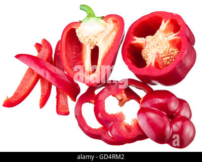Paprika Scheiben isoliert auf weißem Hintergrund. Stockfoto