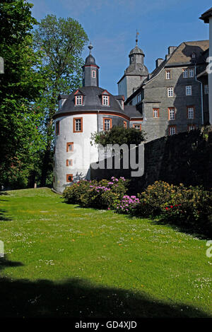 Berleburg, Haupthaus wurde Burg in1733 im Barockstil, Fürsten von Sayn-Wittgenstein-Berleburg, Bad Berleburg, Kreis Siegen-Wittgenstein, Nordrhein-Westfalen, Deutschland Stockfoto