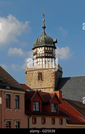 Turm der katholischen Pfarrkirche, Geisa, Bezirk von Wartburg, Thüringen, Deutschland Stockfoto