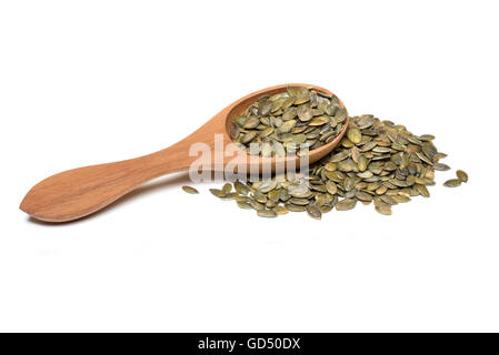 Kuerbiskerne Mit Holzloeffel, Cucurbita Spec. Stockfoto