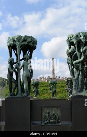 Brunnenfiguren Und Monolith, Vigelandpark Im Frognerpark, Oslo, Norwegen, Europa, Stockfoto