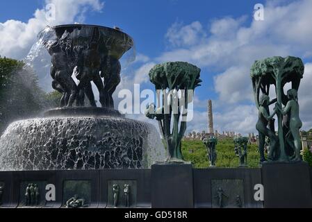 Brunnen Und Monolith, Vigelandpark Im Frognerpark, Oslo, Norwegen, Europa, Stockfoto