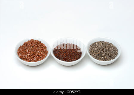 Chiasamen, Leinsamen, Psyllium Samen Stockfoto