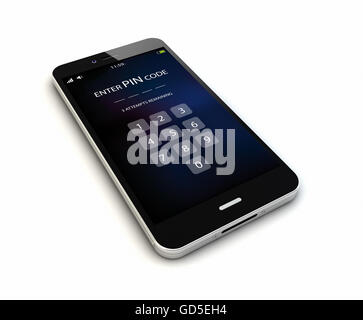 Rendern Sie eine original Smartphones mit Pin-Code auf dem Bildschirm. Die Bildschirmgrafik bestehen. Stockfoto