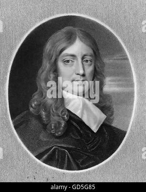 Englische Dichter JOHN MILTON (1608-1674). Stahlstich, basierend auf einem Holzschnitt etwa 1640 Stockfoto