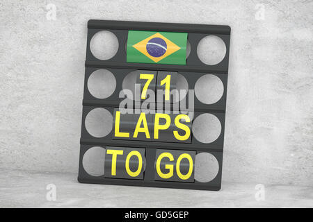 Interlagos racing, Pit Brett mit Flagge von Brasilien, 3D-Rendering Stockfoto