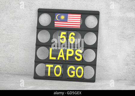 Kuala Lumpur racing, Pit Brett mit Flagge von Malaysia, 3D-Rendering Stockfoto
