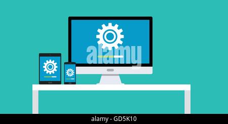 Update Software app Smartphone pc Dekstop Notebook Laptop Tablet Vektor zu aktualisieren Stock Vektor