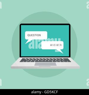 Frage und Antwort Konzept Illustration im Chat-Stil Online-Computer Notebook laptop Stock Vektor