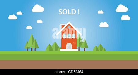 verkaufte Haus mit Text auf der Haus-Vektor-illustration Stock Vektor