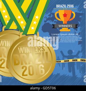 Brasilien Top-Medaille Sieger 2016 Sport Wettbewerb Konzept Vektor-Illustration Stock Vektor