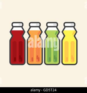 Reihe von bunten Obst Saft Flaschen gesunde Erfrischung Vektor-Illustration Stock Vektor