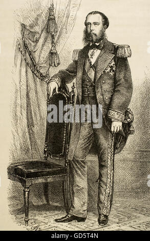 Maximilian ich (1832-1867). Kaiser von Mexiko. Zweiten mexikanischen Reiches. Haus Habsburg-Lothringen durch Geburt und Iturbide durch Adoption. Porträt. Gravur in "Historia Universal", 1885. Stockfoto