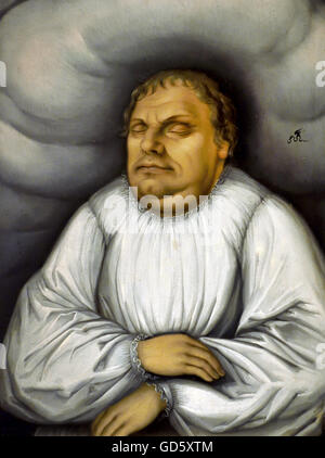 Martin Luther auf dem Sterbebett 1600 Lucas Cranach der ältere 1472 - 1553 Deutsch Deutschland (deutscher Professor der Theologie und eine Schlüsselfigur in der Reformation) Stockfoto