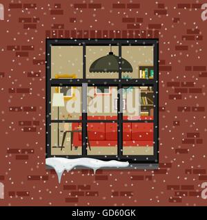 Winter-Fenster in der Mauer. Stock Vektor