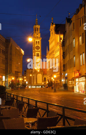 Augsburg, Maximilianstraße, Maximilianstraße, Perlach-Turm, Rathaus, romantische Straße, Romantische Strasse, Schwaben, Bayern, Deutschland, Europa Stockfoto