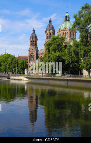 München, St. Lucas Kirche, Isarauen, Bayern, Deutschland, Europa Stockfoto