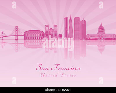 Skyline von San Francisco in lila leuchtende Orchidee in bearbeitbare Vektordatei Stockfoto