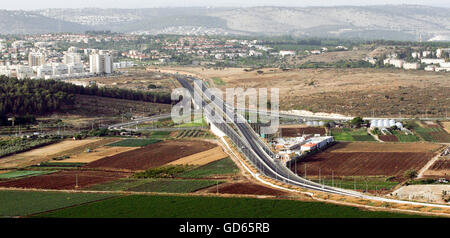 Luftaufnahme des Galam Austausch auf Highway 79 in der Nähe von Kiryat Ata Stockfoto