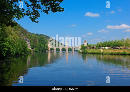 Cahors, Valentre Brücke, Pont Valentre, Fluss Lot, Lot Handelsverträge, Quercy, Via Podiensis, Weg von St, James, Camino de Santiago, Frankreich, Europa Stockfoto