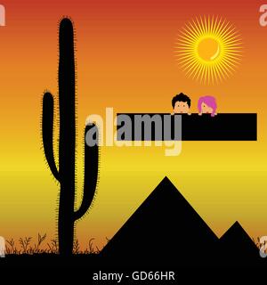 Pyramiden in der Wüste und Kinder Vektor-illustration Stock Vektor