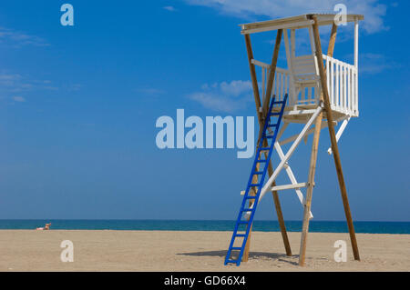 Mojacar, Strand, Rettungsschwimmer Strand Turm, Provinz Almeria, Andalusien, Spanien, Europa Stockfoto