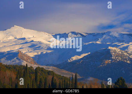 Pico del Veleta, Veleta Peak, Sierra Nevada bei Sonnenuntergang, Granada, Andalusien, Spanien Stockfoto