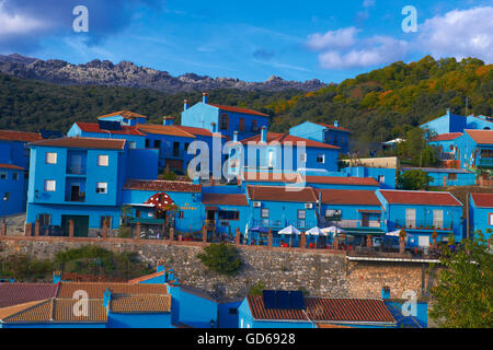 Juzcar, Genal Valley Genal Flusstal, Serrania de Ronda, Schlümpfe Dorf, Provinz Malaga, Andalusien, Spanien Stockfoto