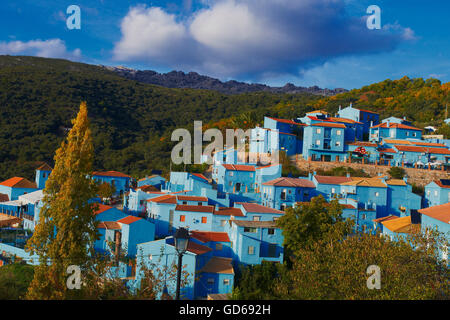 Juzcar, Genal Valley Genal Flusstal, Serrania de Ronda, Schlümpfe Dorf, Provinz Malaga, Andalusien, Spanien Stockfoto